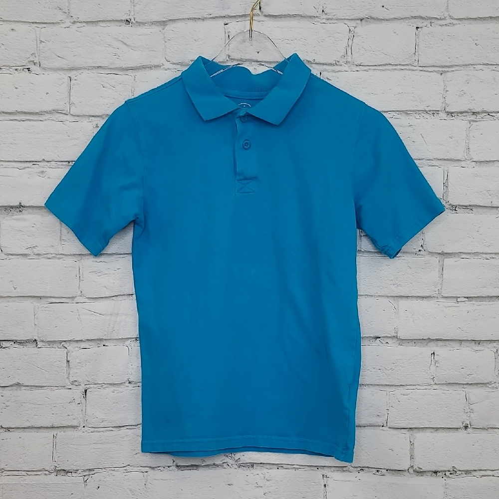 Faded Glory Boys' Cotton Blend Short Sleeve Collard Preppy Polo Shirt Turquoise